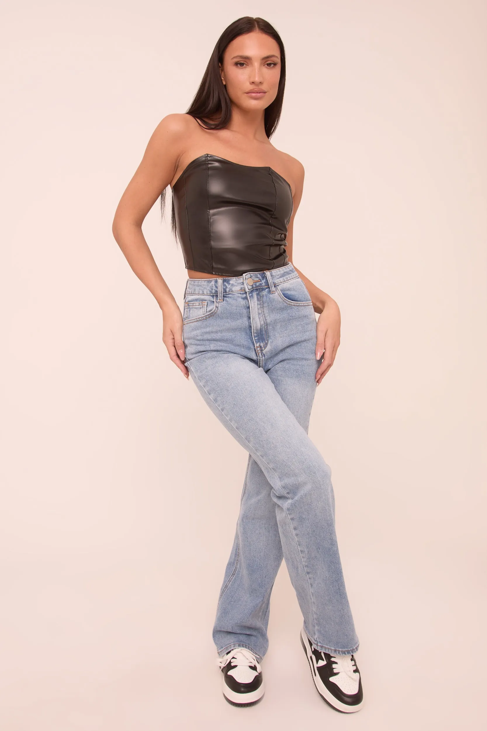 Mid Blue Stretch Mid Waist Straight Leg Denim Jeans - Phoenix