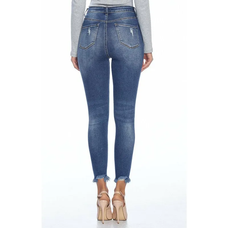 Mid High Rise Destructed Ripped Skinny Jeans