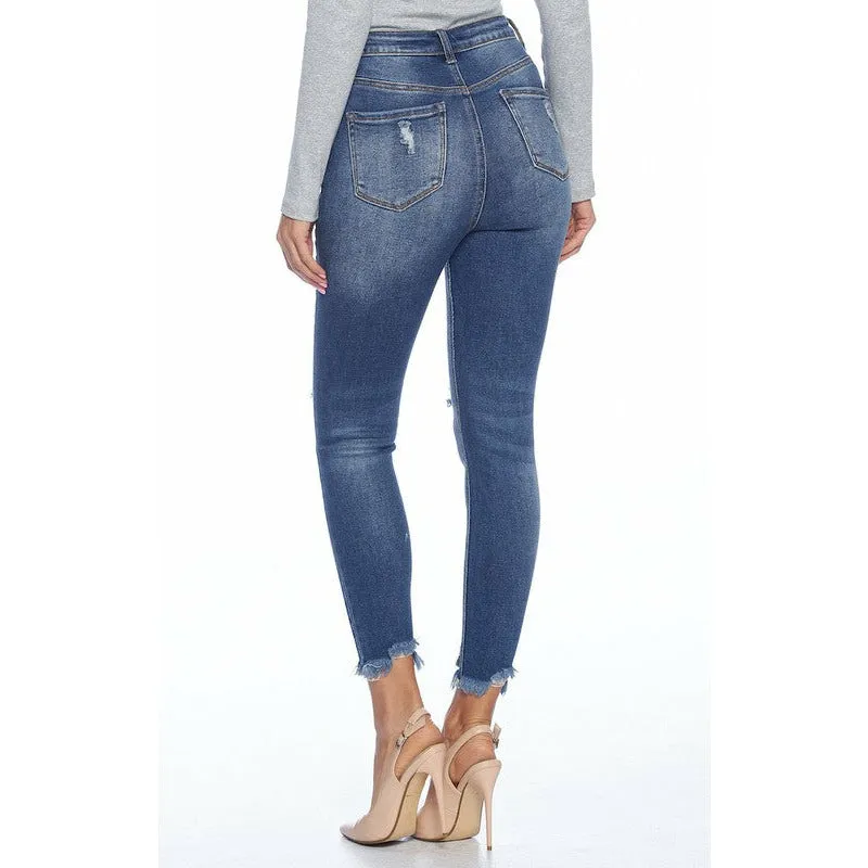 Mid High Rise Destructed Ripped Skinny Jeans