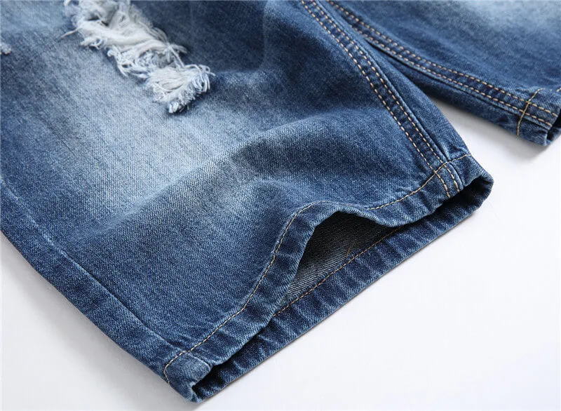 Mid Waist Men's Jean Shorts Casual Denim Shorts Ripped Jeans Shorts