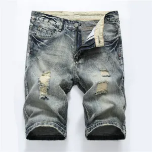Mid Waist Men's Jean Shorts Casual Denim Shorts Ripped Jeans Shorts