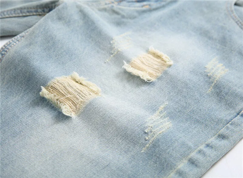 Mid Waist Men's Jean Shorts Casual Denim Shorts Ripped Jeans Shorts