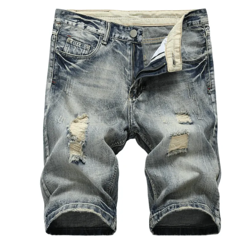 Mid Waist Men's Jean Shorts Casual Denim Shorts Ripped Jeans Shorts