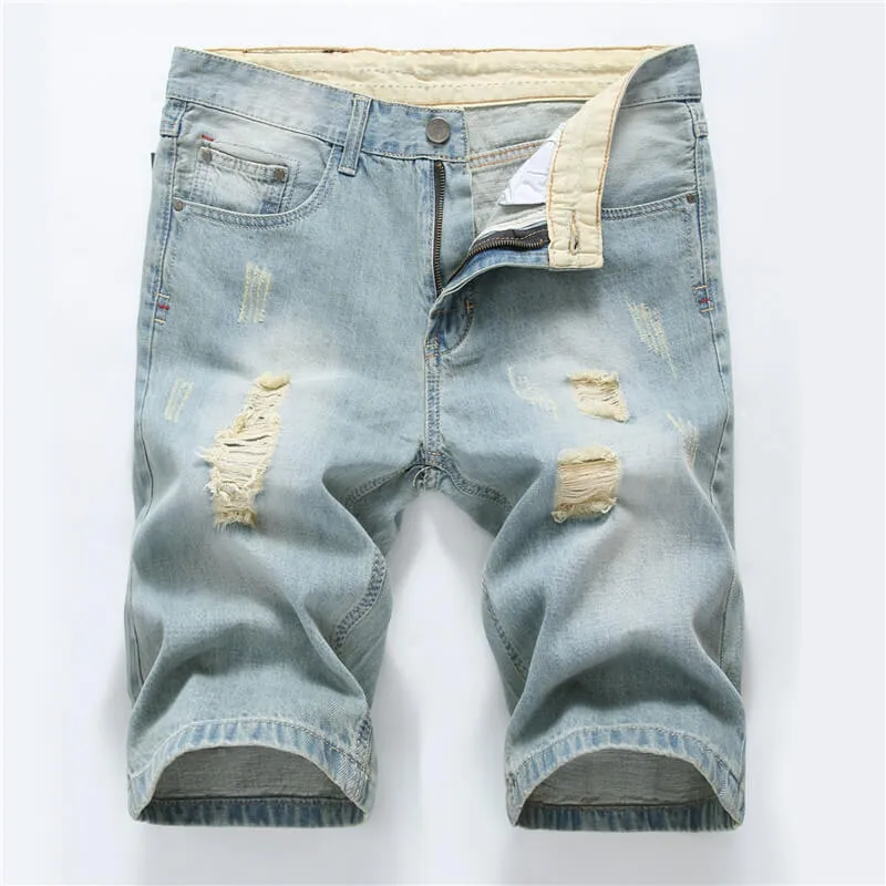 Mid Waist Men's Jean Shorts Casual Denim Shorts Ripped Jeans Shorts