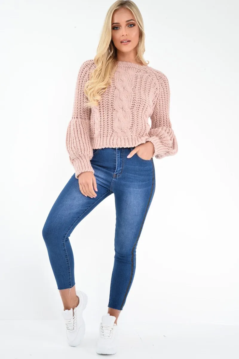 Mid Wash Contrast Stripe Skinny Jeans - Ezzie
