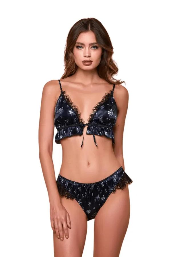 Midnight Garden Bra Set - Navy