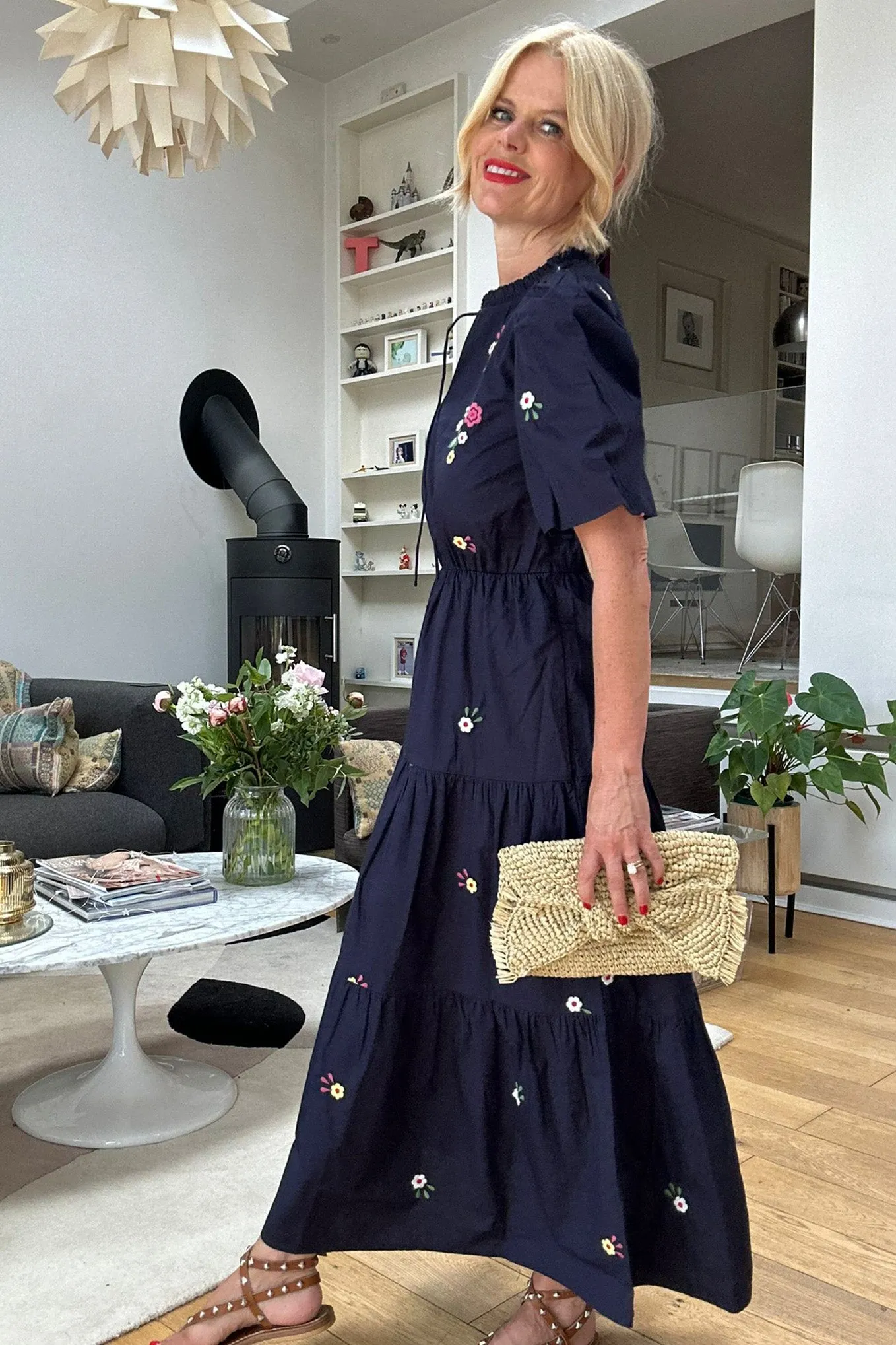 Mimi Floral Embroidery Dress - Midnight