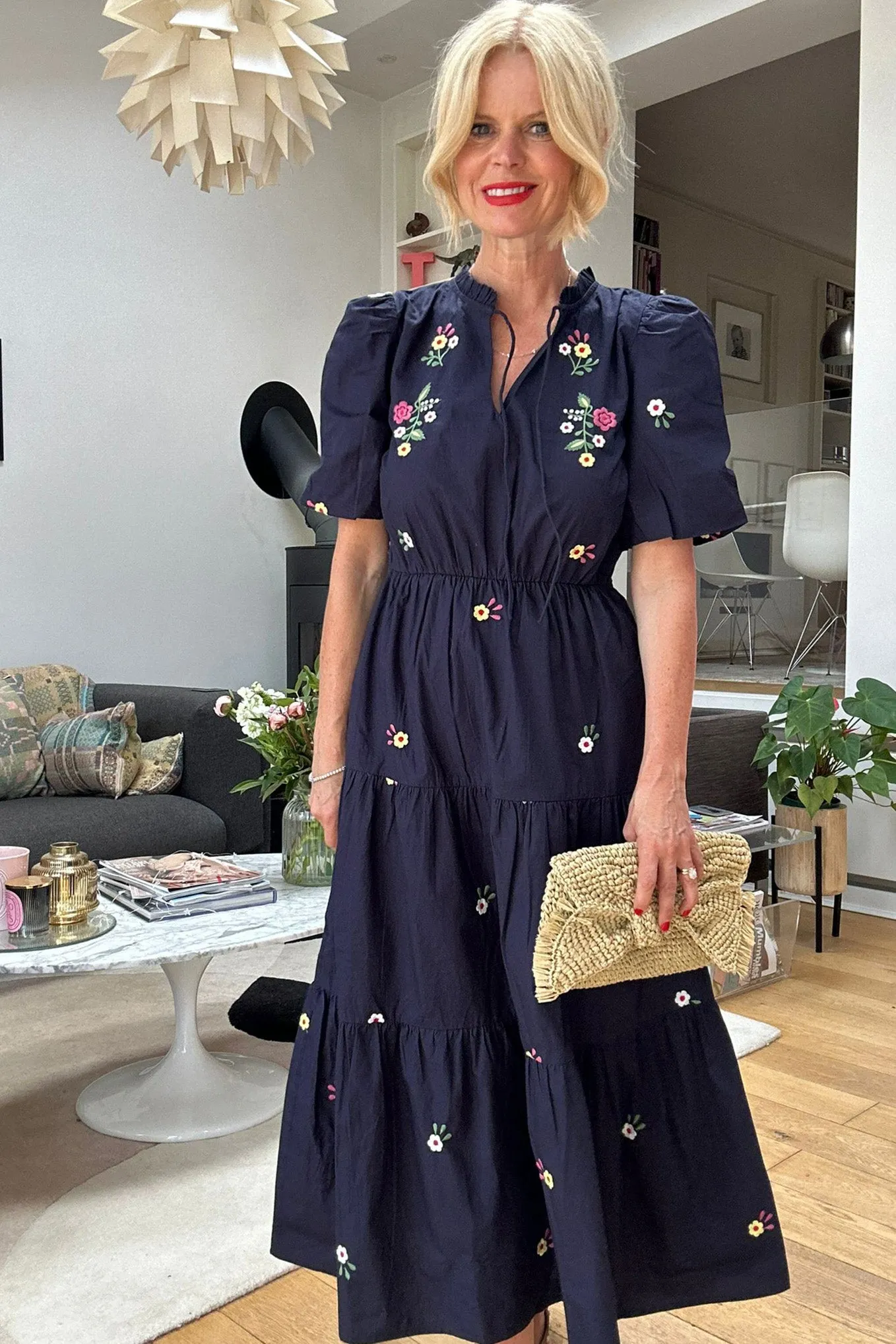 Mimi Floral Embroidery Dress - Midnight