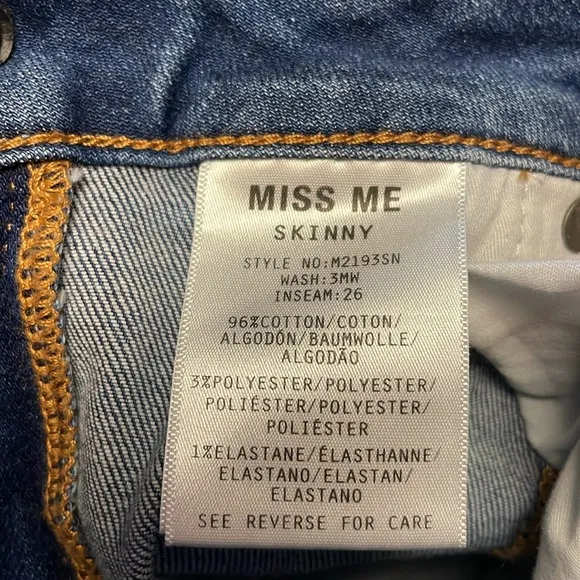 Miss Me Mid Rise Skinny Denim Jeans Size 29.