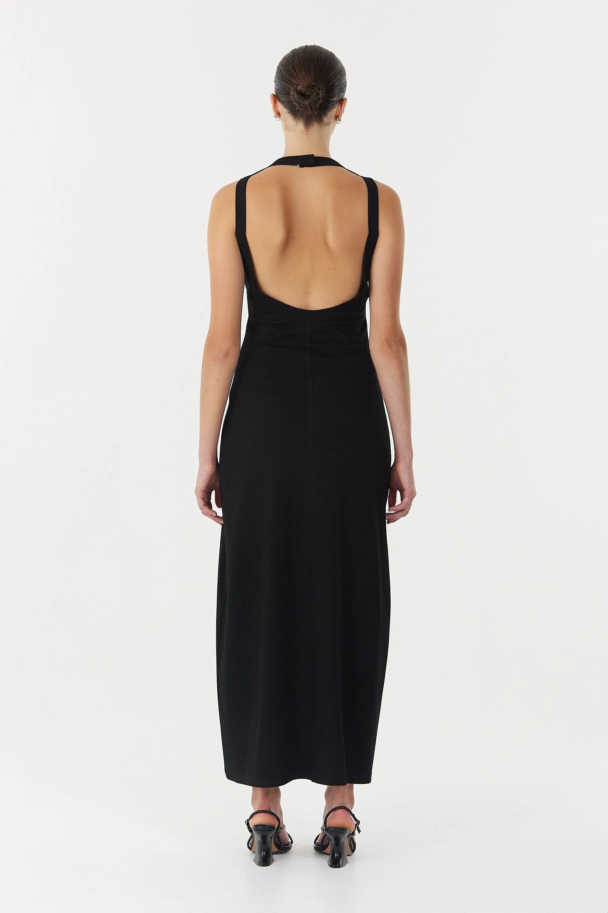 MOMENTUM OPEN BACK MAXI DRESS | BLACK