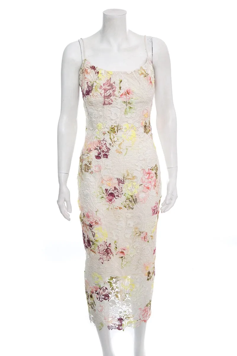 Monique Lhuillier Floral Lace Sleeveless Midi Dress SZ 4