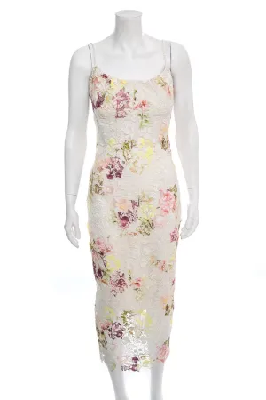 Monique Lhuillier Floral Lace Sleeveless Midi Dress SZ 4