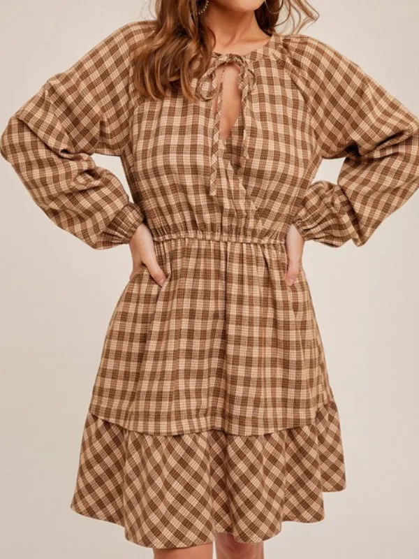 Monterey Brown Gingham Plaid Dress
