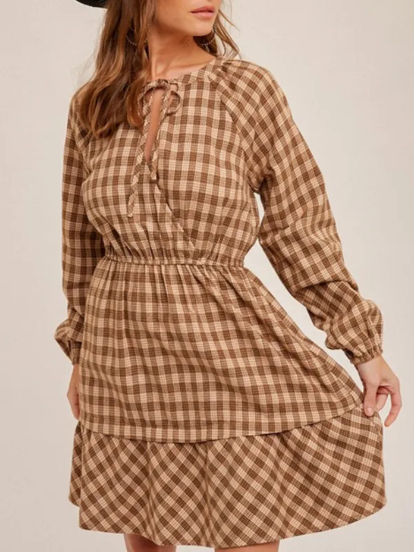 Monterey Brown Gingham Plaid Dress