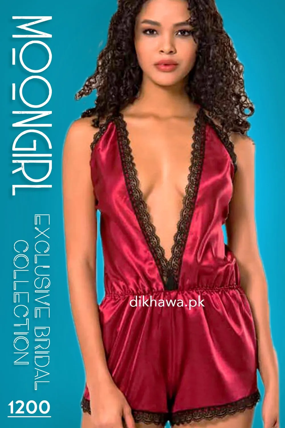 Moongirl - Exclusive Bridal 1Pc Short Nighty Cami Set & Wedding Nighty 1200 - Turkish Brand