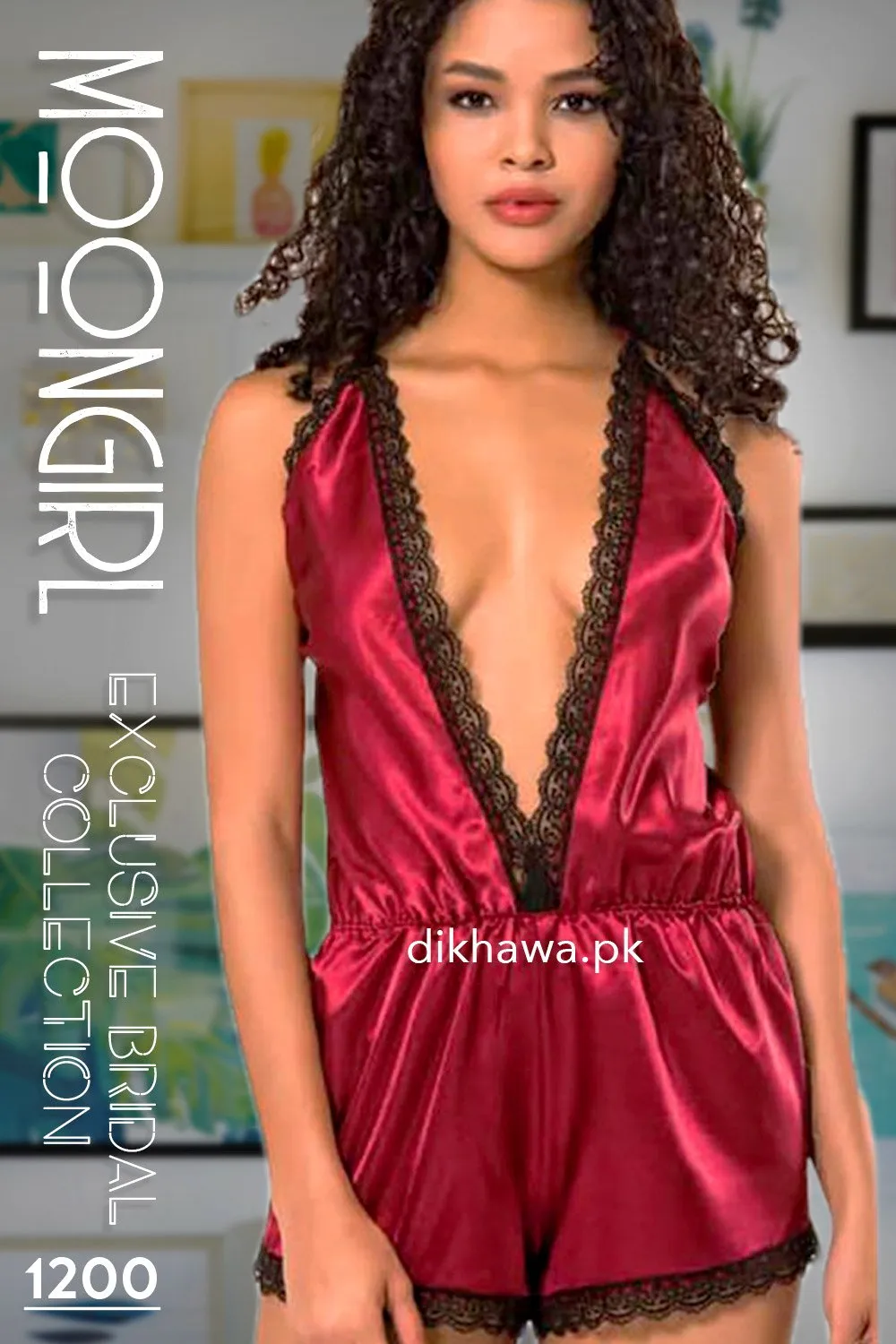 Moongirl - Exclusive Bridal 1Pc Short Nighty Cami Set & Wedding Nighty 1200 - Turkish Brand