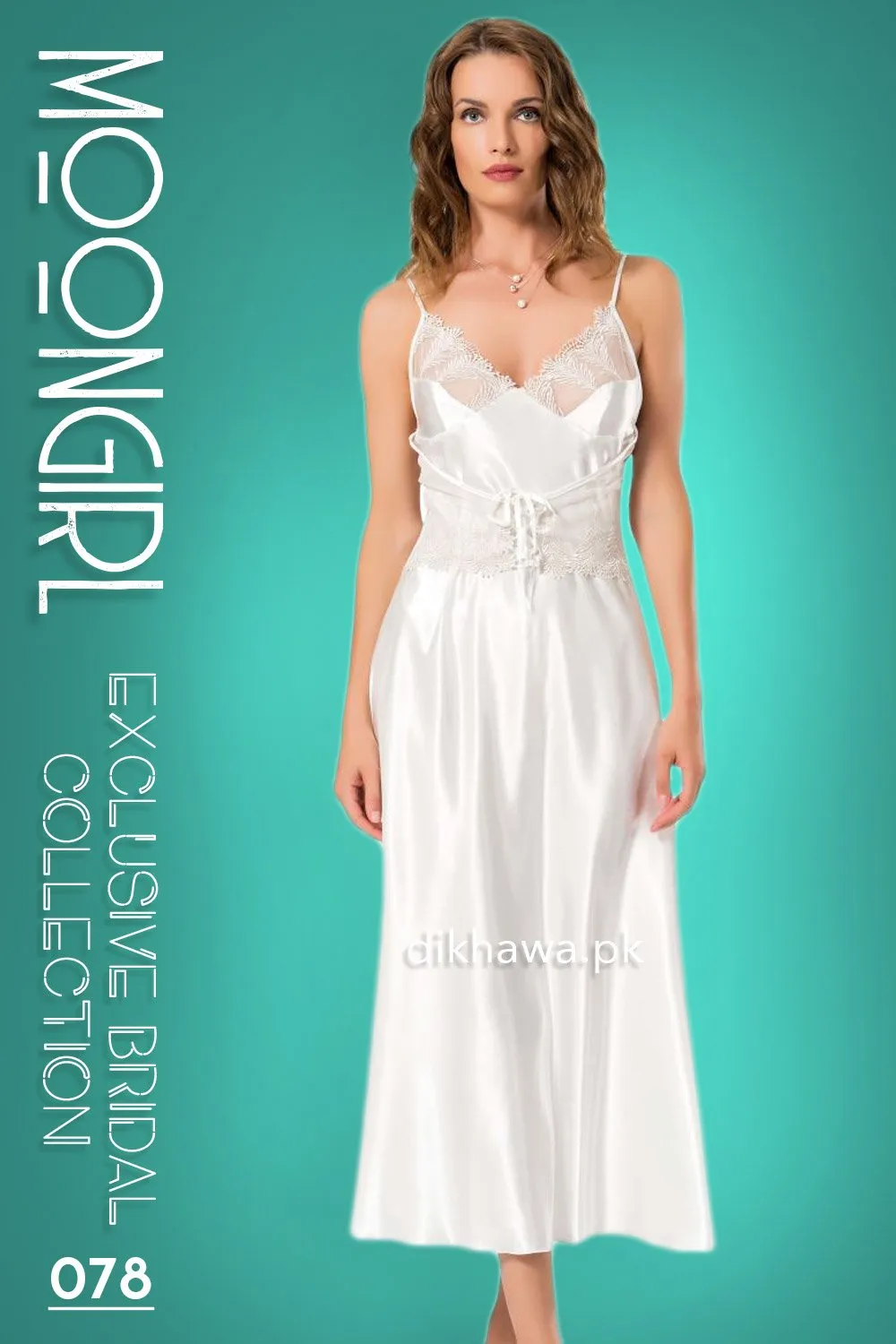 Moongirl - Exclusive Bridal 2Pc Long Nighty Set with Robe - Wedding Nightwear 078 - Turkish Brand