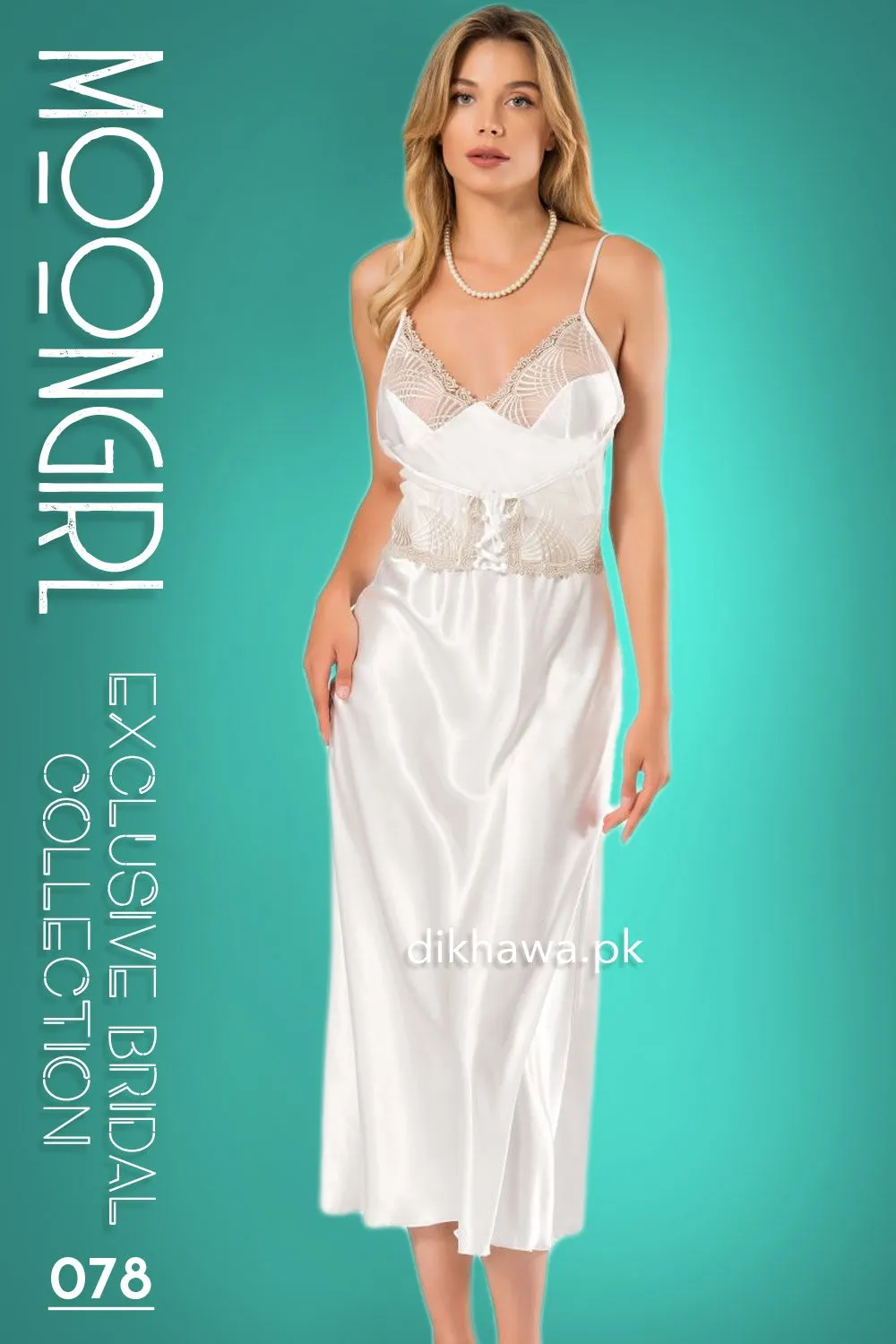 Moongirl - Exclusive Bridal 2Pc Long Nighty Set with Robe - Wedding Nightwear 078 - Turkish Brand