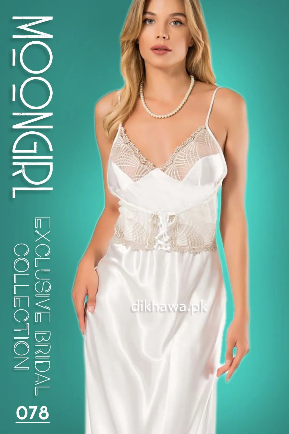 Moongirl - Exclusive Bridal 2Pc Long Nighty Set with Robe - Wedding Nightwear 078 - Turkish Brand