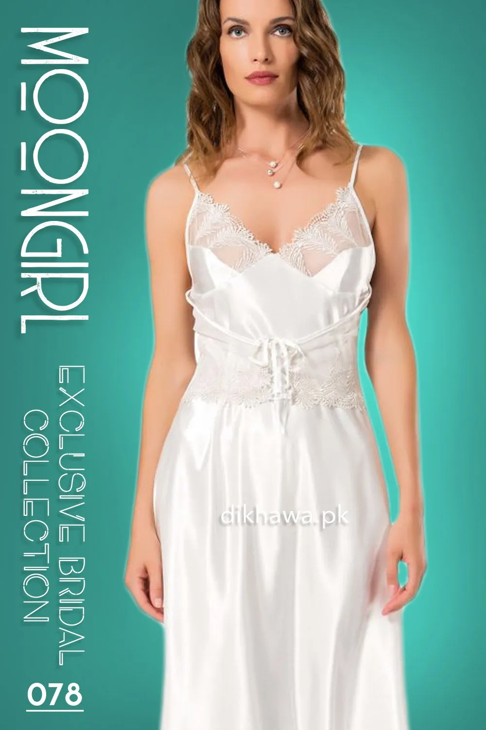 Moongirl - Exclusive Bridal 2Pc Long Nighty Set with Robe - Wedding Nightwear 078 - Turkish Brand