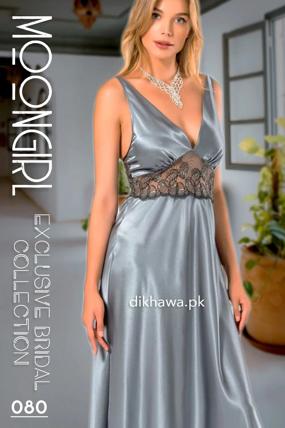 Moongirl - Exclusive Bridal 2Pc Long Nighty Set with Robe - Wedding Nightwear 080 - Turkish Brand