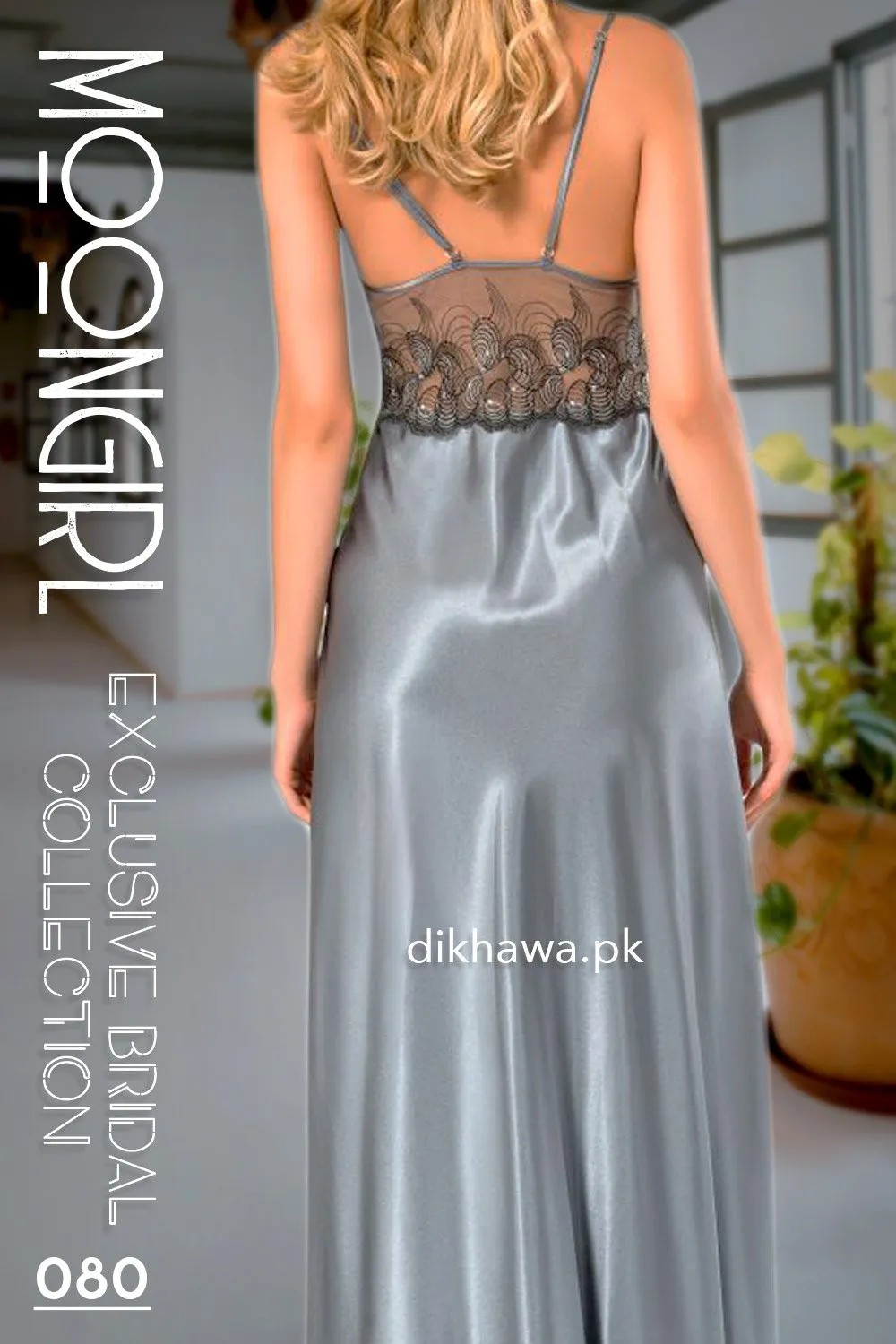 Moongirl - Exclusive Bridal 2Pc Long Nighty Set with Robe - Wedding Nightwear 080 - Turkish Brand