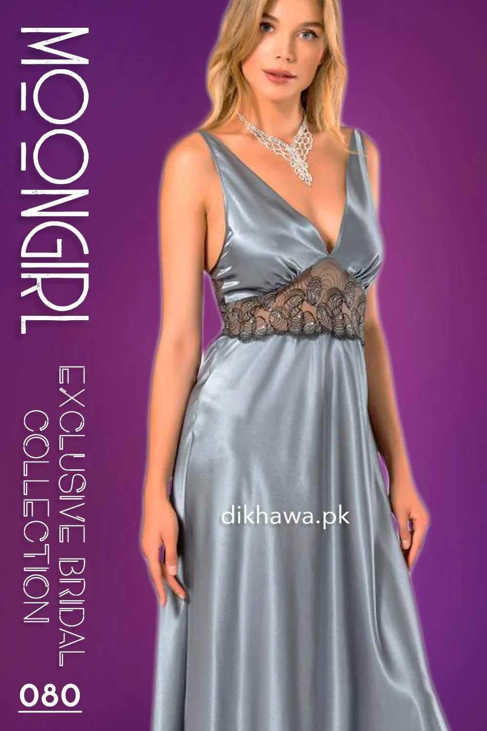 Moongirl - Exclusive Bridal 2Pc Long Nighty Set with Robe - Wedding Nightwear 080 - Turkish Brand