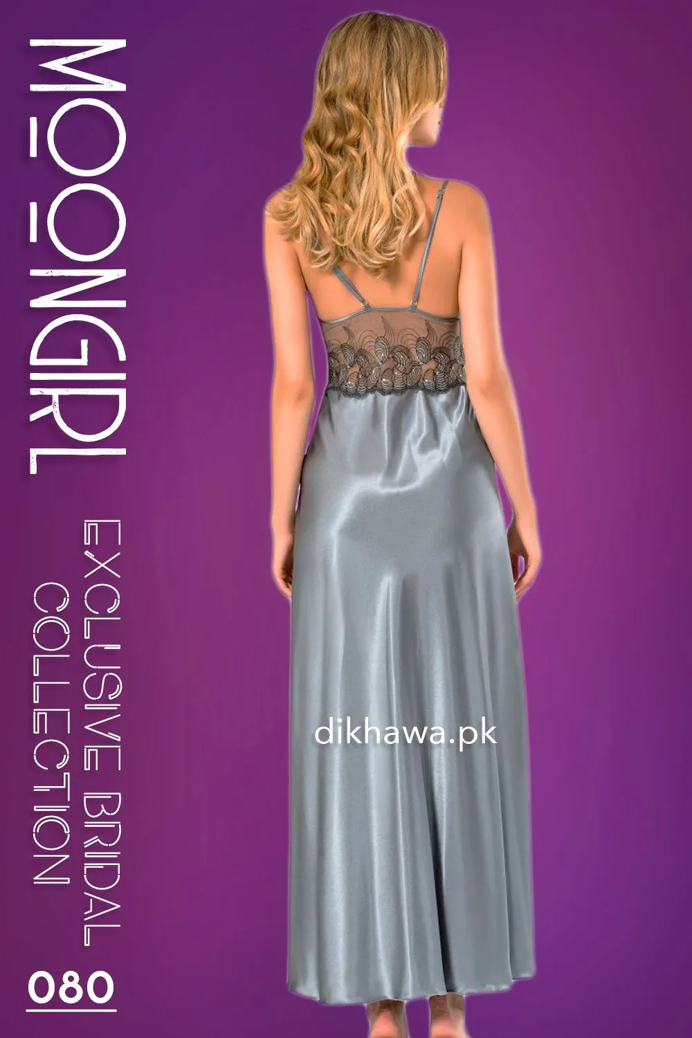 Moongirl - Exclusive Bridal 2Pc Long Nighty Set with Robe - Wedding Nightwear 080 - Turkish Brand