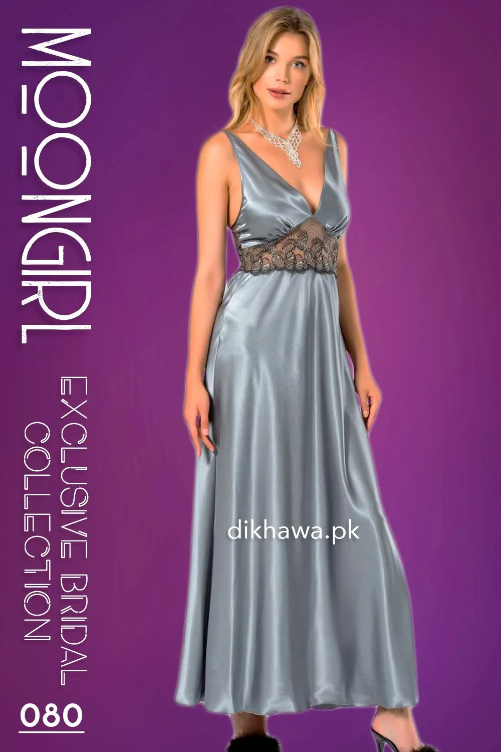 Moongirl - Exclusive Bridal 2Pc Long Nighty Set with Robe - Wedding Nightwear 080 - Turkish Brand