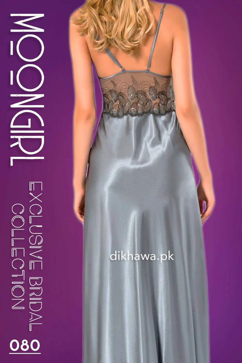 Moongirl - Exclusive Bridal 2Pc Long Nighty Set with Robe - Wedding Nightwear 080 - Turkish Brand