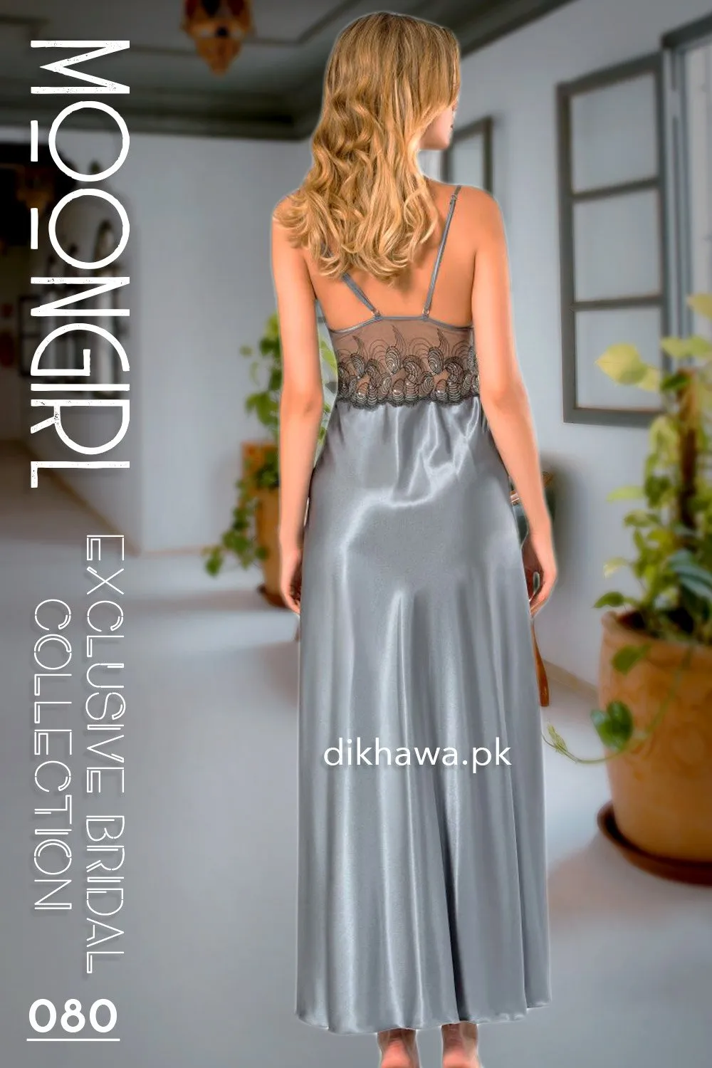 Moongirl - Exclusive Bridal 2Pc Long Nighty Set with Robe - Wedding Nightwear 080 - Turkish Brand