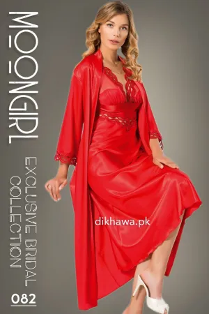 Moongirl - Exclusive Bridal 2Pc Long Nighty Set with Robe - Wedding Nightwear 082 - Turkish Brand