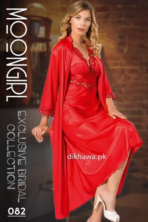 Moongirl - Exclusive Bridal 2Pc Long Nighty Set with Robe - Wedding Nightwear 082 - Turkish Brand