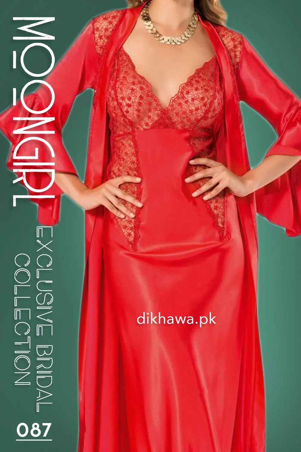 Moongirl - Exclusive Bridal 2Pc Long Nighty Set with Robe - Wedding Nighty Set 087 - Turkish Brand