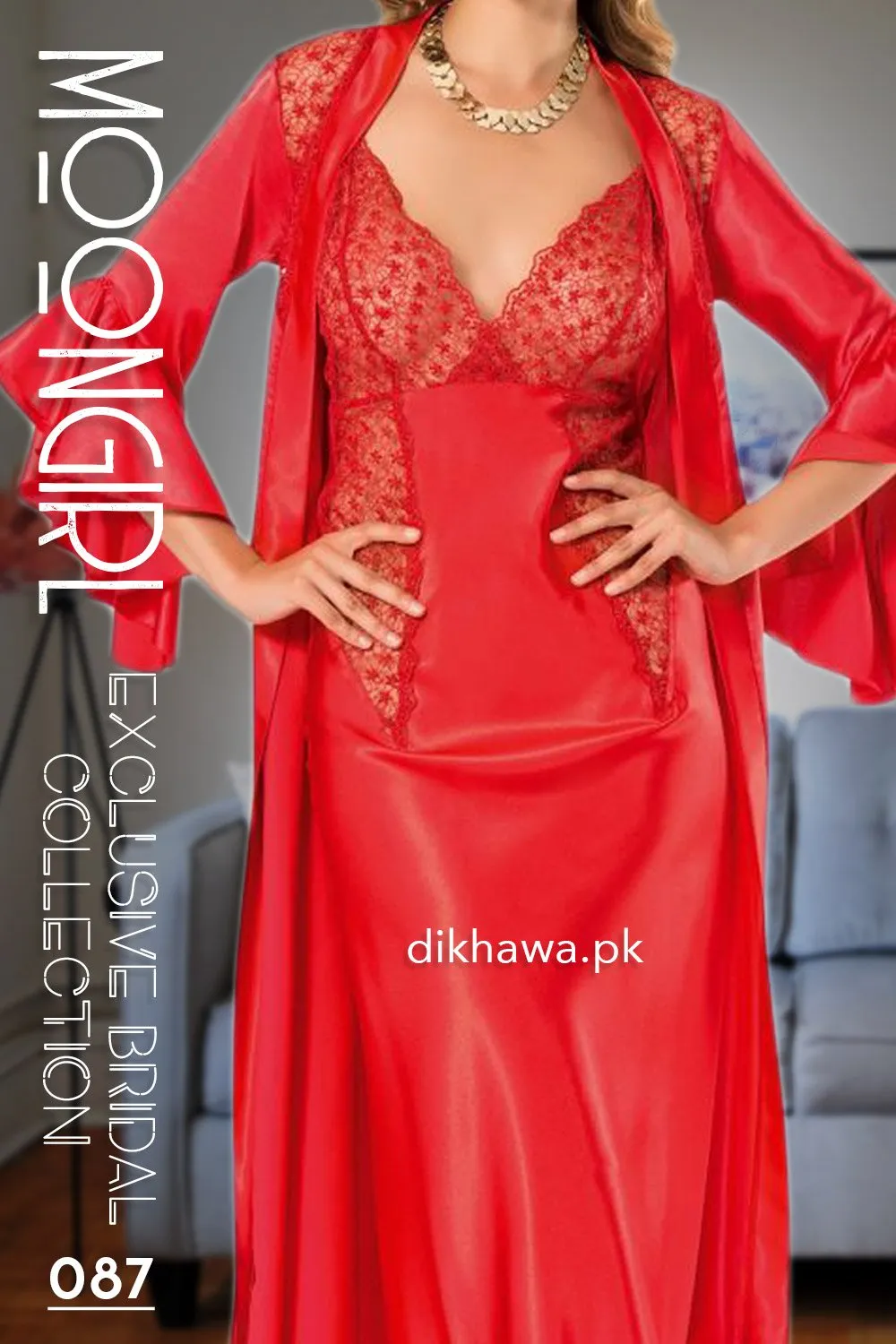 Moongirl - Exclusive Bridal 2Pc Long Nighty Set with Robe - Wedding Nighty Set 087 - Turkish Brand