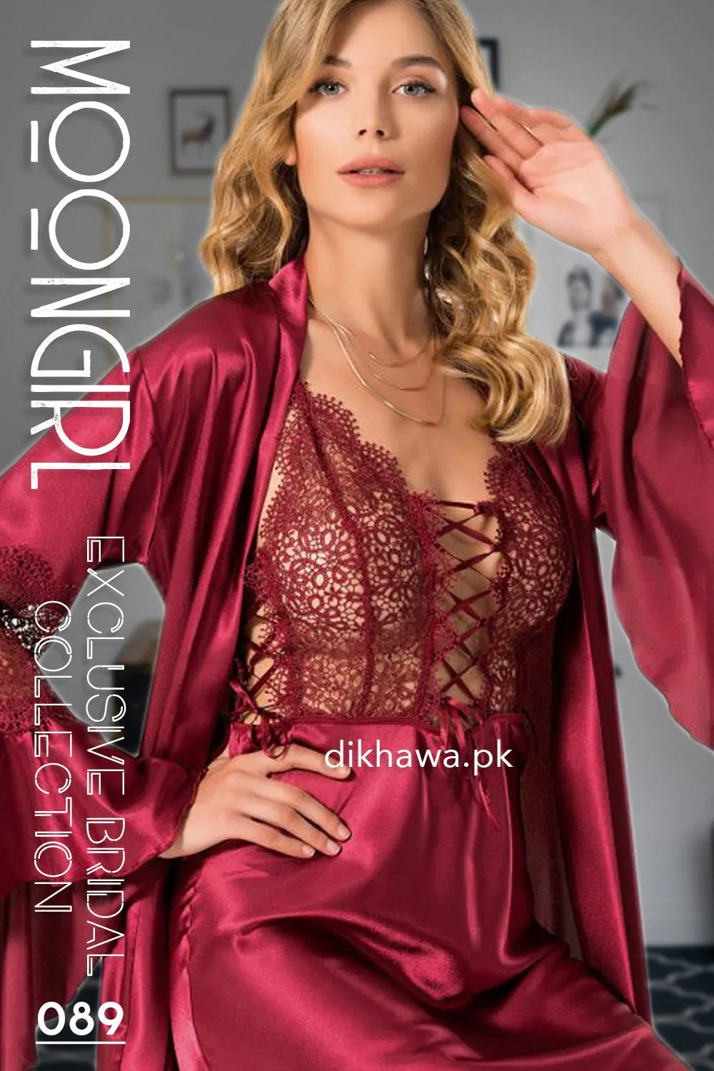 Moongirl - Exclusive Bridal 2Pc Long Nighty Set with Robe - Wedding Nighty Set 089 - Turkish Brand
