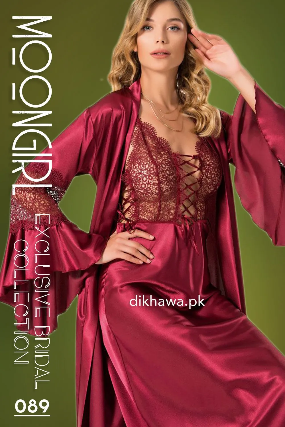 Moongirl - Exclusive Bridal 2Pc Long Nighty Set with Robe - Wedding Nighty Set 089 - Turkish Brand