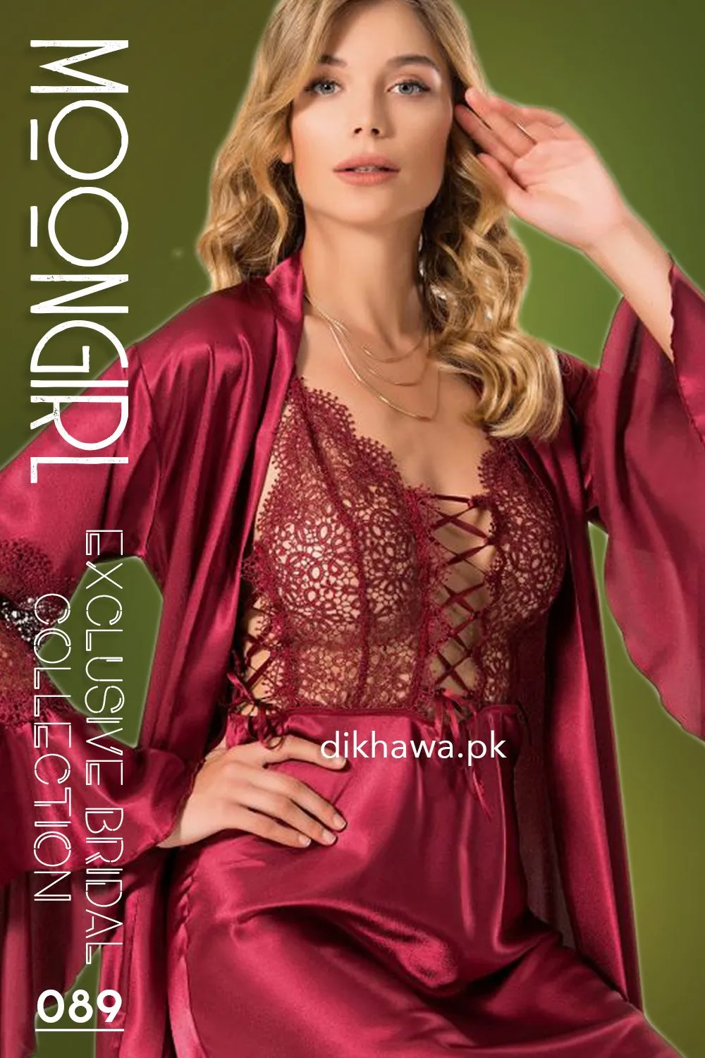 Moongirl - Exclusive Bridal 2Pc Long Nighty Set with Robe - Wedding Nighty Set 089 - Turkish Brand