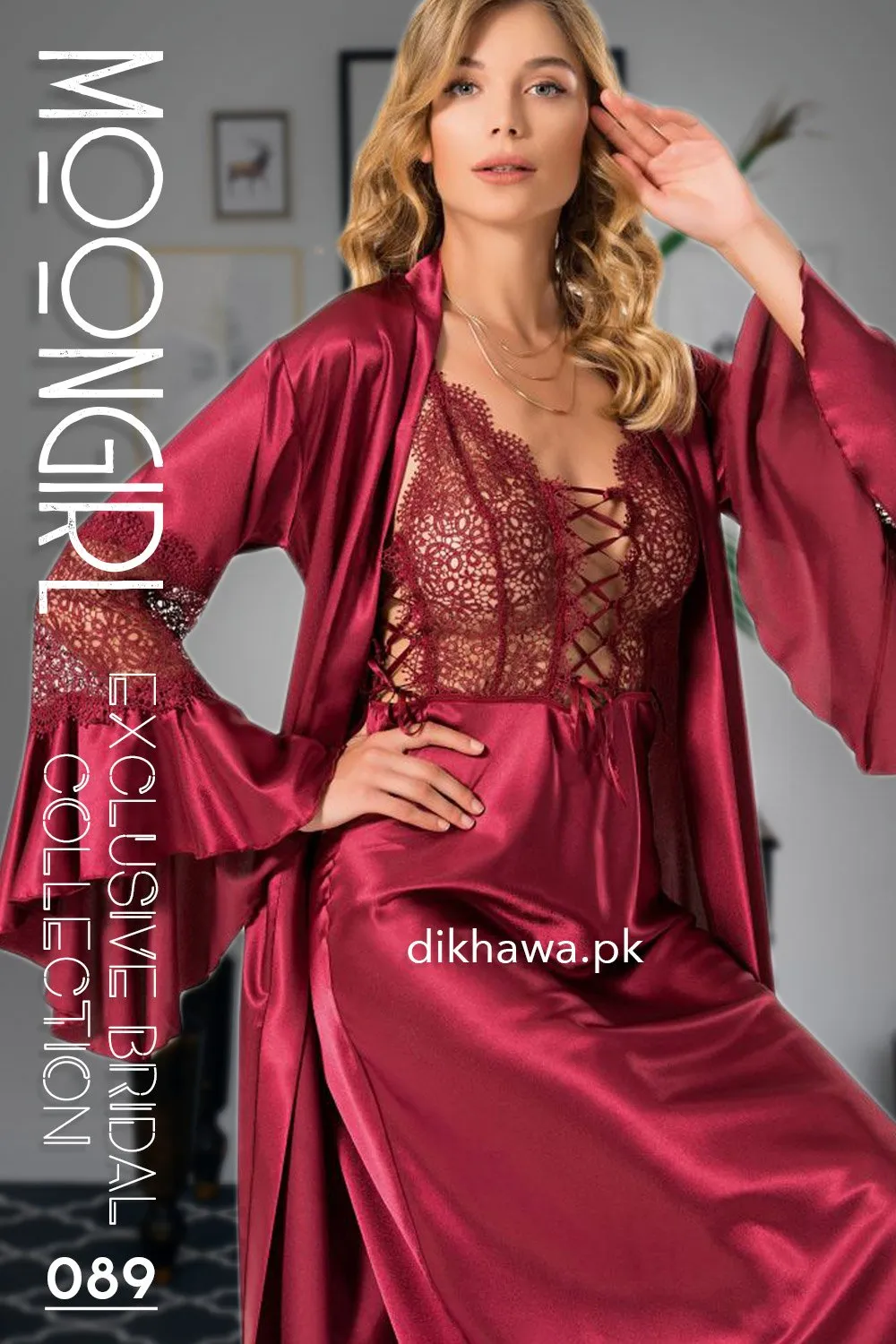 Moongirl - Exclusive Bridal 2Pc Long Nighty Set with Robe - Wedding Nighty Set 089 - Turkish Brand