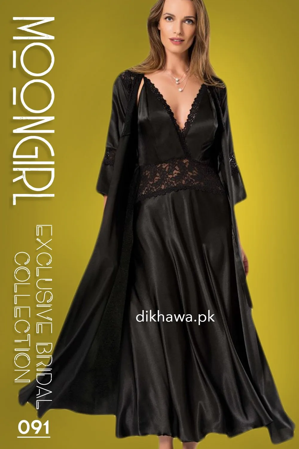 Moongirl - Exclusive Bridal 2Pc Long Nighty Set with Robe - Wedding Nighty Set 091 - Turkish Brand