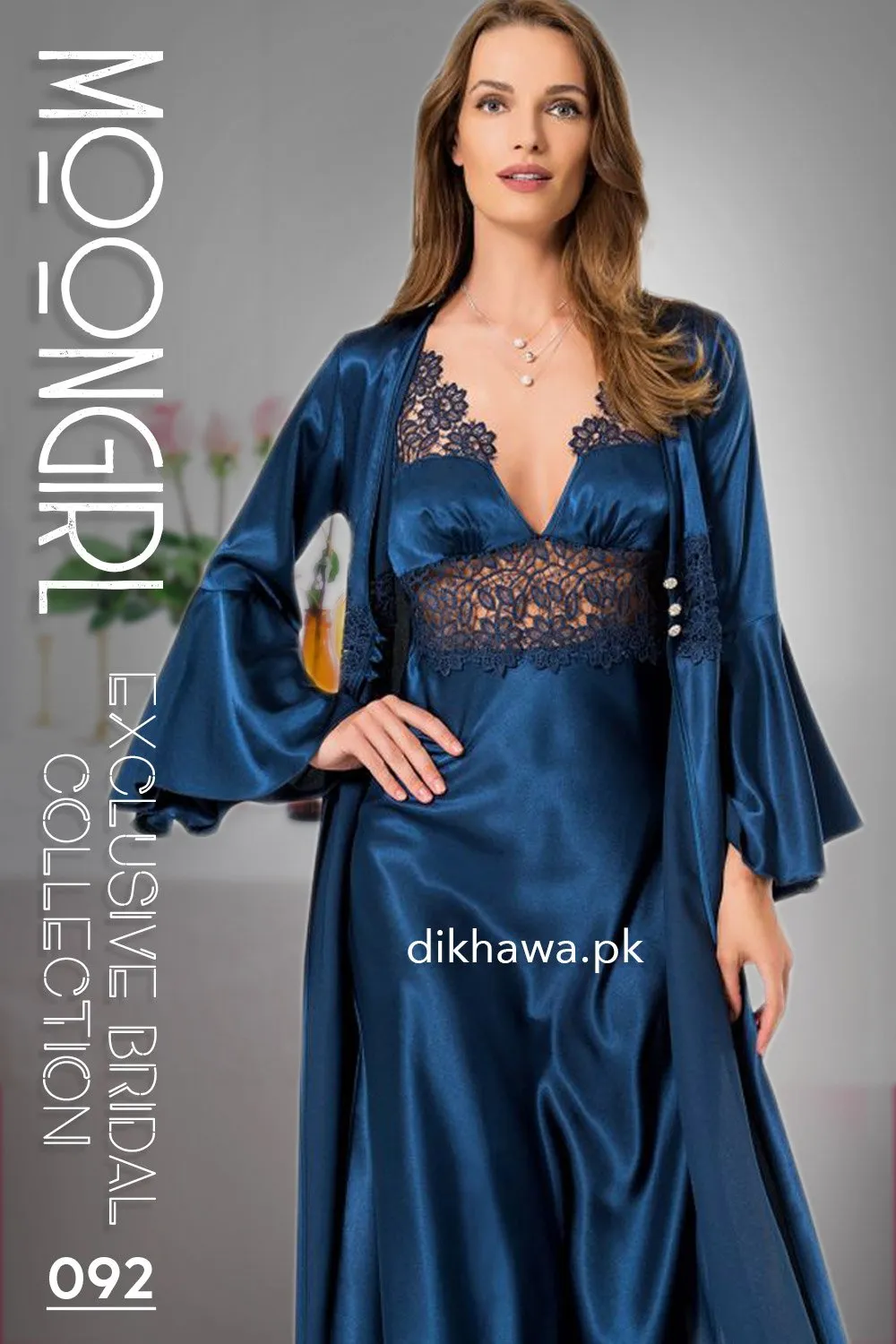 Moongirl - Exclusive Bridal 2Pc Long Nighty Set with Robe - Wedding Nighty Set 092 - Turkish Brand