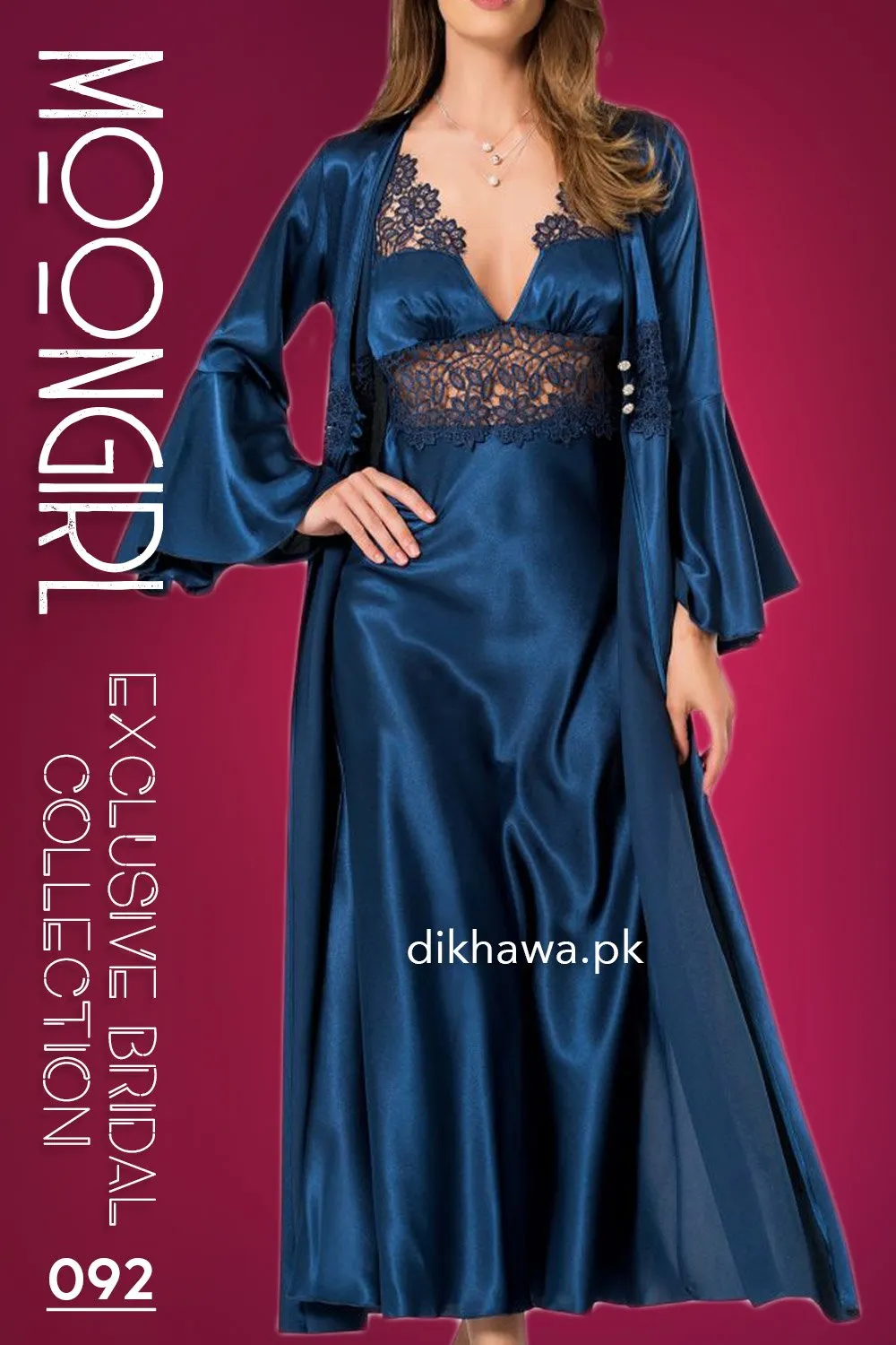 Moongirl - Exclusive Bridal 2Pc Long Nighty Set with Robe - Wedding Nighty Set 092 - Turkish Brand