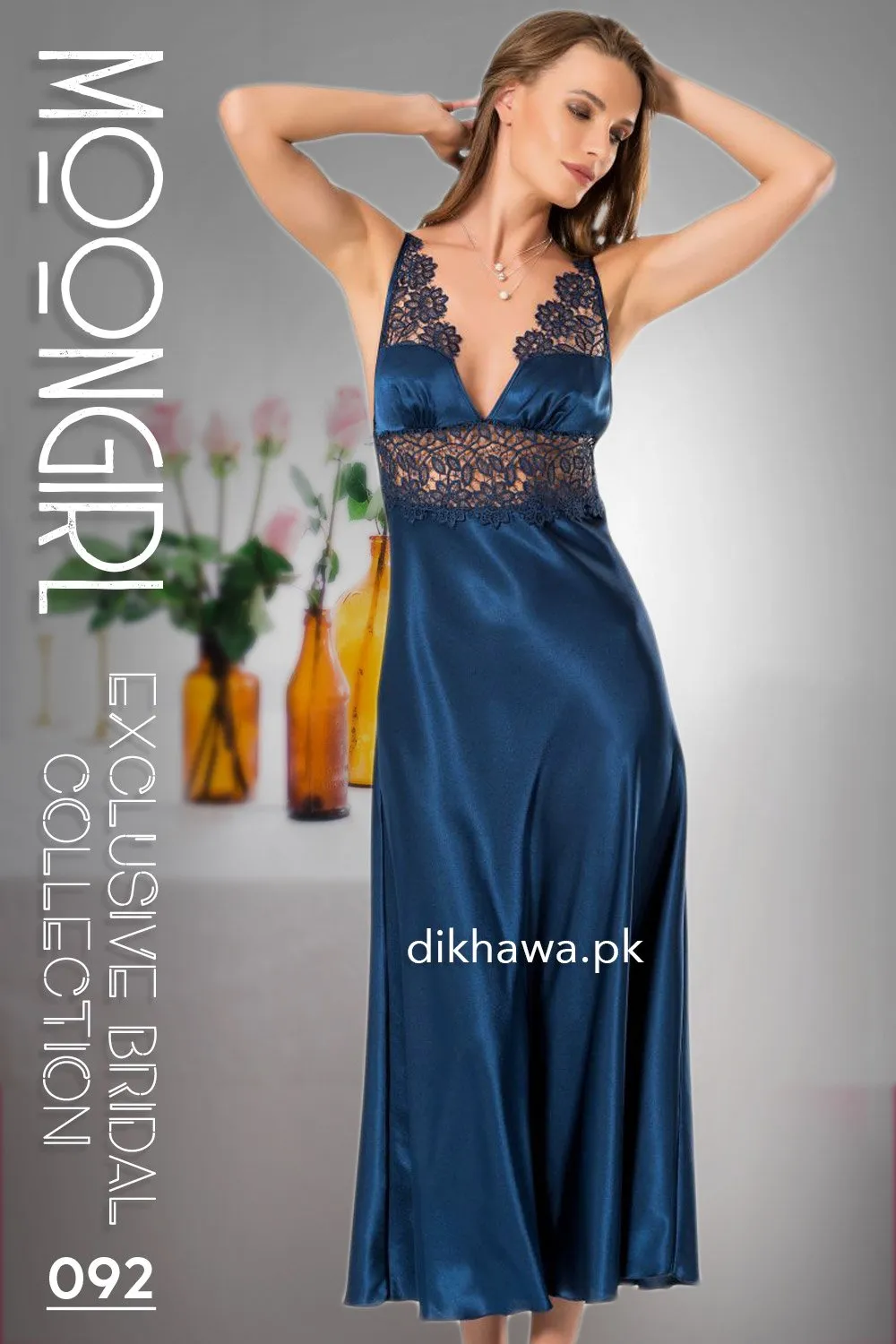 Moongirl - Exclusive Bridal 2Pc Long Nighty Set with Robe - Wedding Nighty Set 092 - Turkish Brand