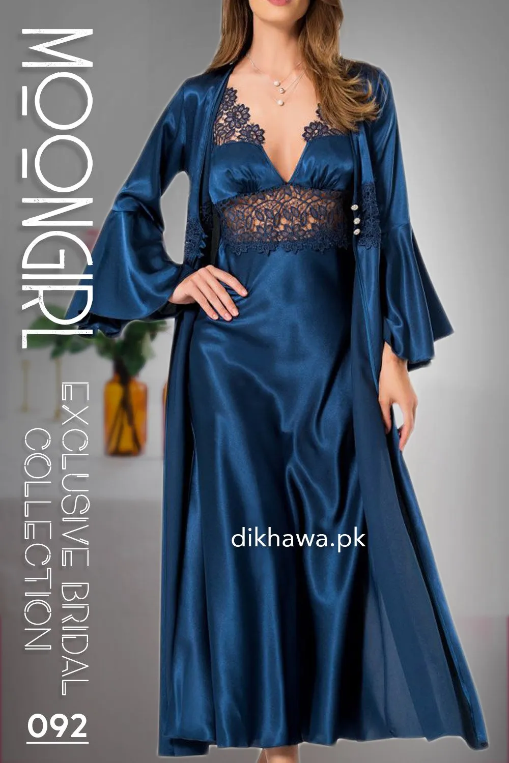 Moongirl - Exclusive Bridal 2Pc Long Nighty Set with Robe - Wedding Nighty Set 092 - Turkish Brand