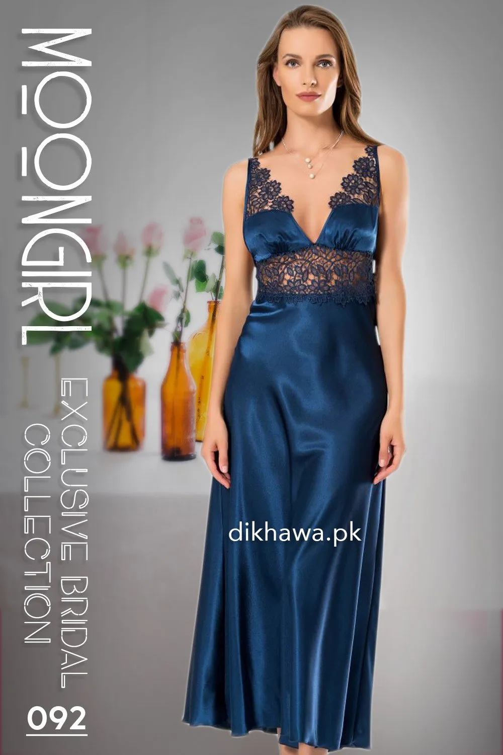 Moongirl - Exclusive Bridal 2Pc Long Nighty Set with Robe - Wedding Nighty Set 092 - Turkish Brand