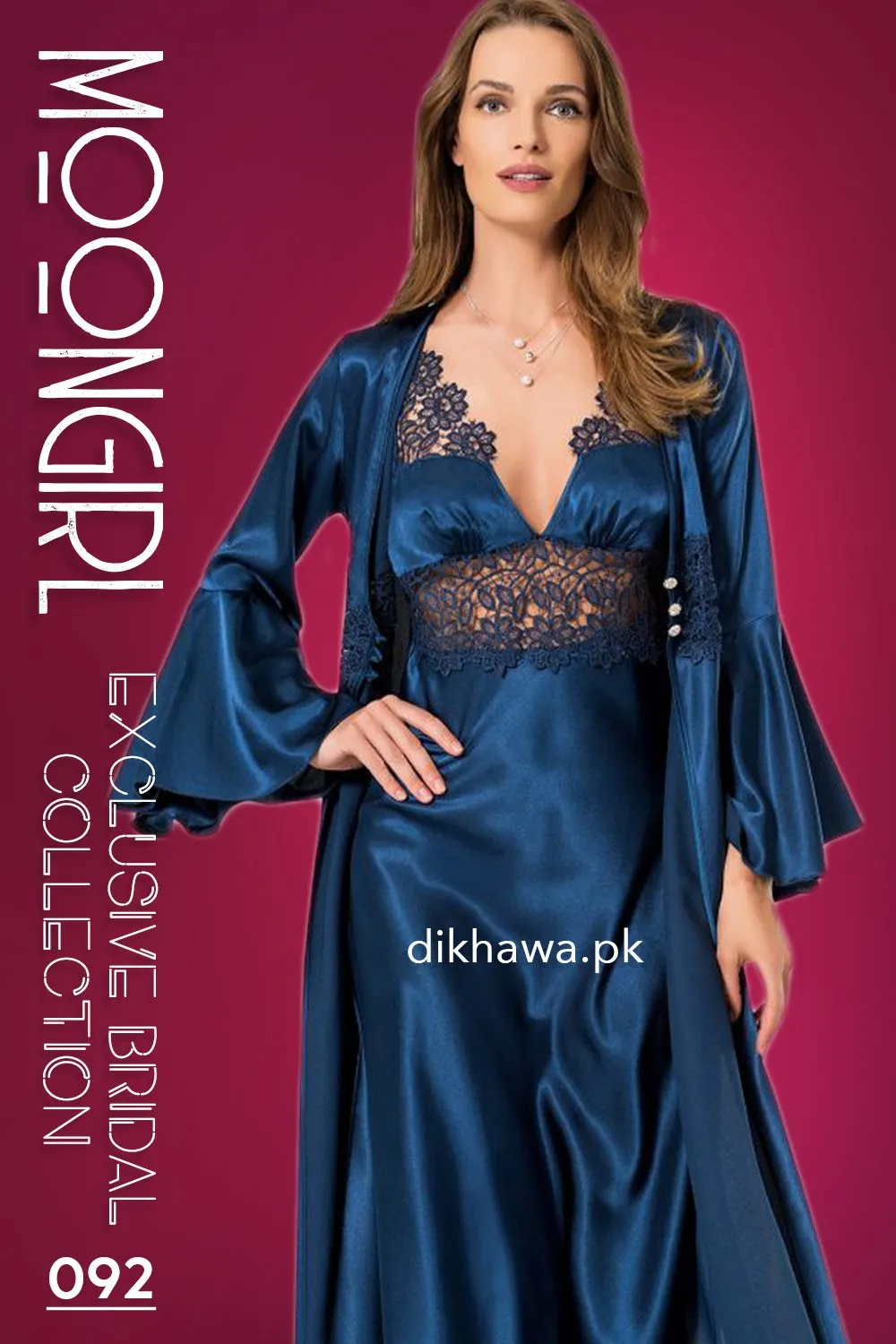 Moongirl - Exclusive Bridal 2Pc Long Nighty Set with Robe - Wedding Nighty Set 092 - Turkish Brand