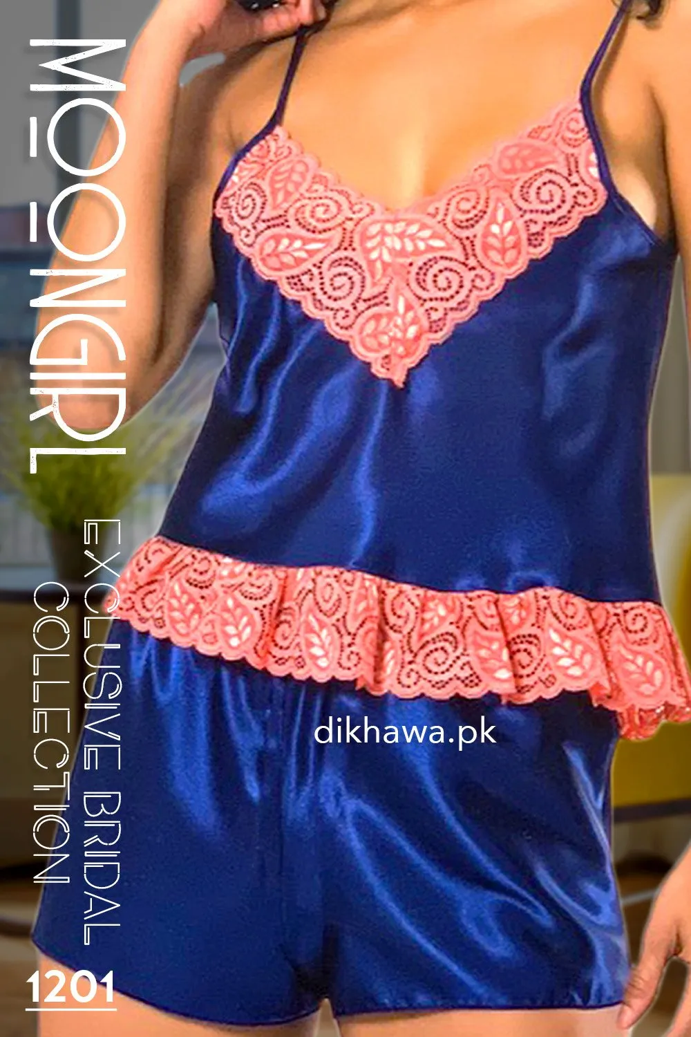 Moongirl - Exclusive Bridal 2Pc Short Nighty Cami Set & Wedding Nighty 1201 - Turkish Brand