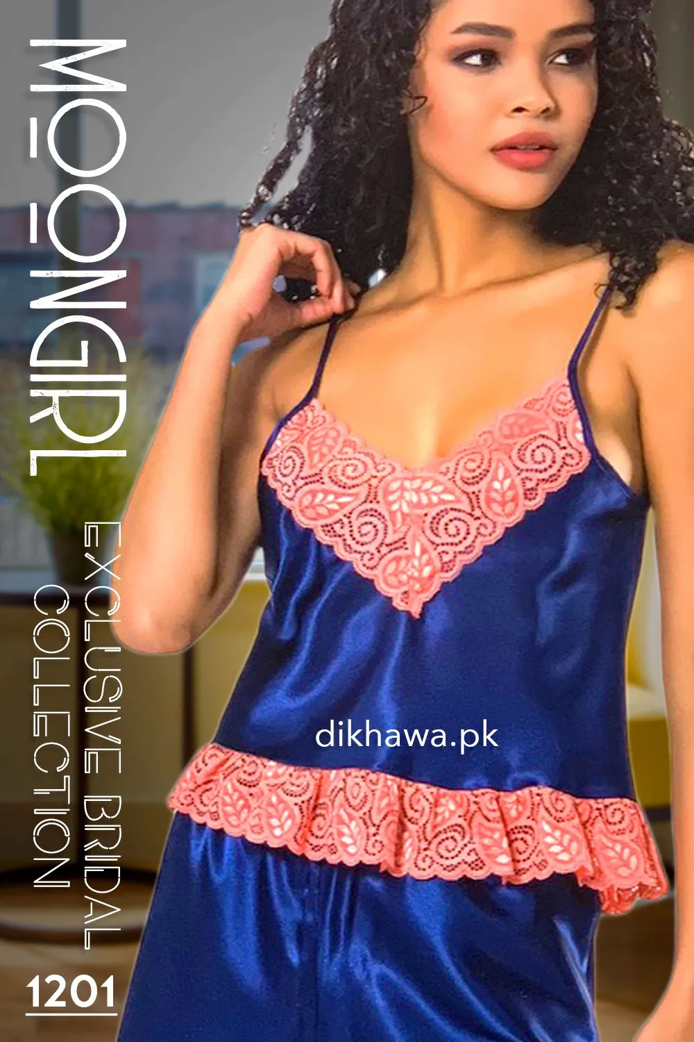 Moongirl - Exclusive Bridal 2Pc Short Nighty Cami Set & Wedding Nighty 1201 - Turkish Brand