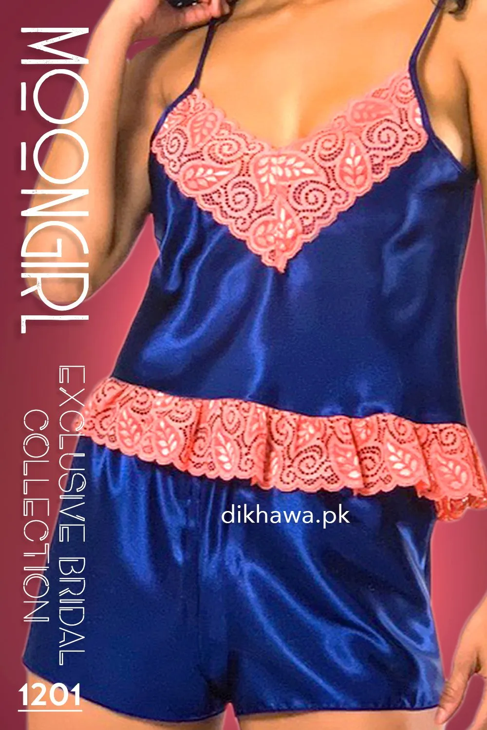 Moongirl - Exclusive Bridal 2Pc Short Nighty Cami Set & Wedding Nighty 1201 - Turkish Brand