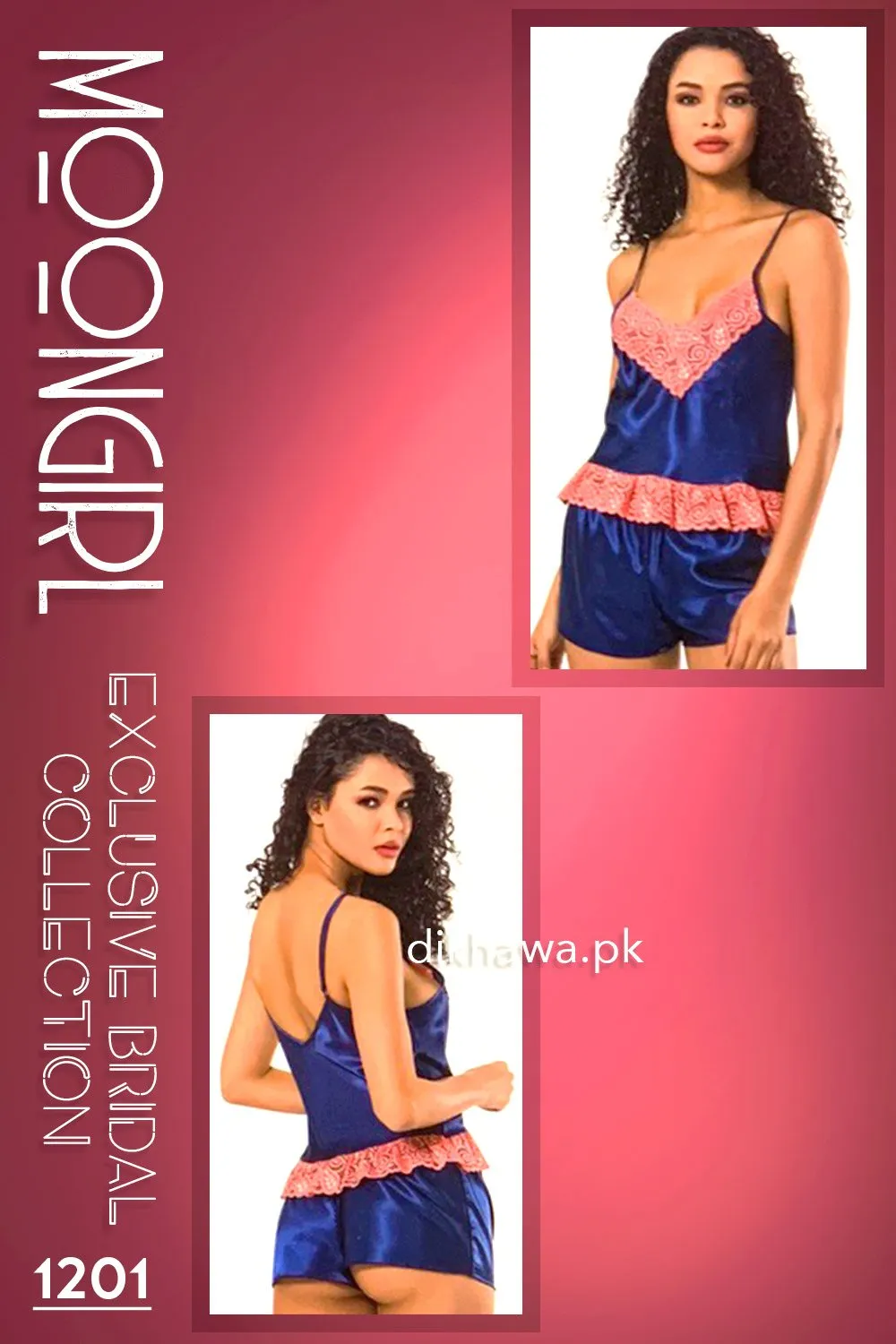 Moongirl - Exclusive Bridal 2Pc Short Nighty Cami Set & Wedding Nighty 1201 - Turkish Brand